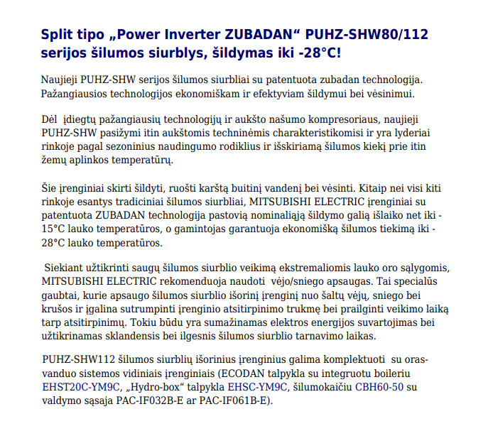 Mitsubishi Electric Zubadan Pud Shwm80yaa Lauko įr 400v Technica Service Didziausias Oro Kondicionierių Salonas Lietuvoje